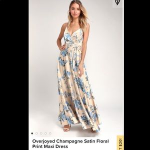 Lulus champagne satin floral print dress